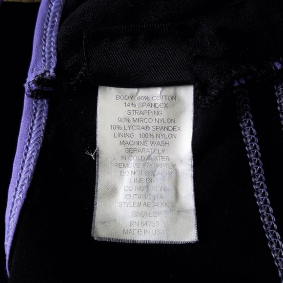 SOLD Vintage Mossimo USA Black Tank Top Purple Trim Workout Yoga Compression S - Picture 4 of 4